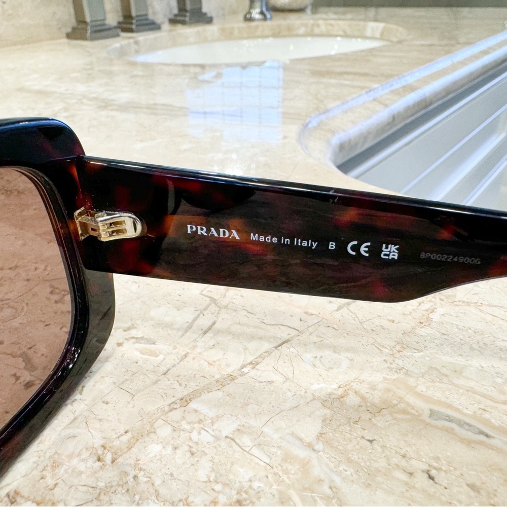 New Prada 56mm Rectangular Sunglasses in Dark Brown - Picture 6 of 9